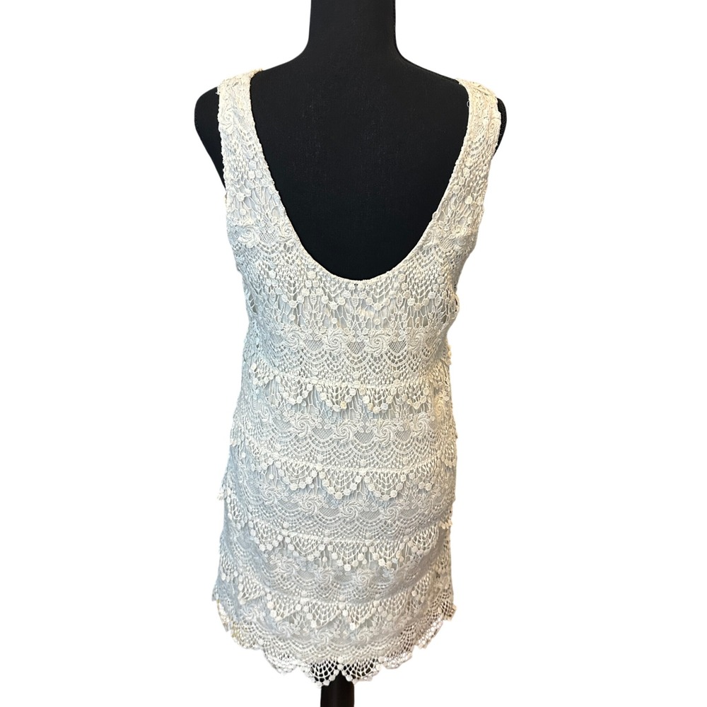 H&M Divided Ivory Floral Lace Tiered Mini Dress 12 Boho Festival Western - Picture 2 of 9